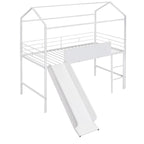 Lit mezzanine en métal de taille double avec toboggan, échelle, tableau d'écriture recto-verso, noir et rouge / noir / blanc, pour 1 personne