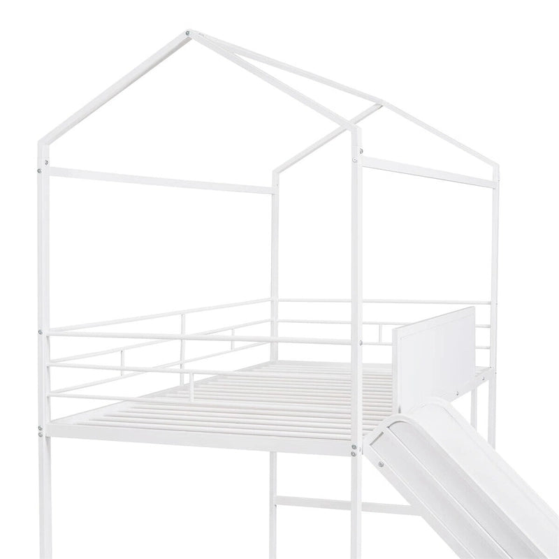 Lit mezzanine en métal de taille double avec toboggan, échelle, tableau d'écriture recto-verso, noir et rouge / noir / blanc, pour 1 personne