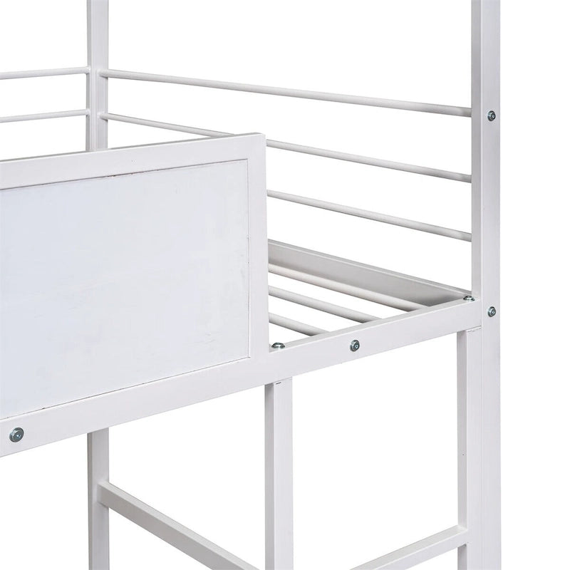 Lit mezzanine en métal de taille double avec toboggan, échelle, tableau d'écriture recto-verso, noir et rouge / noir / blanc, pour 1 personne