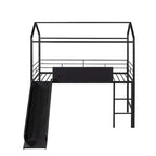 Lit mezzanine en métal de taille double avec toboggan, échelle, tableau d'écriture recto-verso, noir et rouge / noir / blanc, pour 1 personne