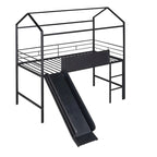 Lit mezzanine en métal de taille double avec toboggan, échelle, tableau d'écriture recto-verso, noir et rouge / noir / blanc, pour 1 personne