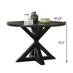 Table à manger carrée de 48 pouces, piètement en X, plateau en placage de chêne, base en bois d'hévéa massif, noir, 4 personnes