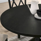 Table à manger carrée de 48 pouces, piètement en X, plateau en placage de chêne, base en bois d'hévéa massif, noir, 4 personnes