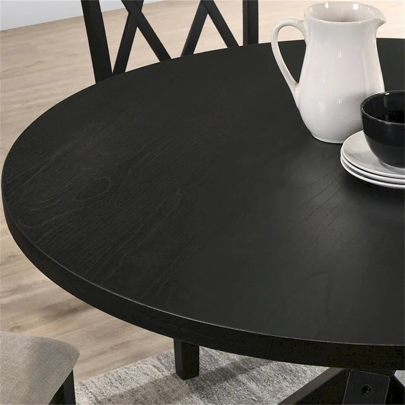 Table à manger carrée de 48 pouces, piètement en X, plateau en placage de chêne, base en bois d'hévéa massif, noir, 4 personnes