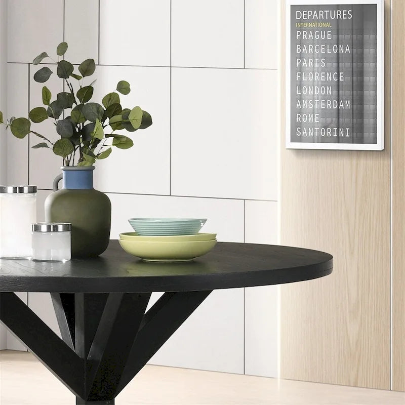 Table à manger carrée de 48 pouces, piètement en X, plateau en placage de chêne, base en bois d'hévéa massif, noir, 4 personnes