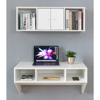 Bureau mural avec armoire, 3 compartiments ouverts, surmeuble optionnel, blanc/marron, pour 1 personne
