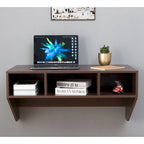 Bureau mural avec armoire, 3 compartiments ouverts, surmeuble optionnel, blanc/marron, pour 1 personne