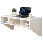 Bureau mural avec armoire, 3 compartiments ouverts, surmeuble optionnel, blanc/marron, pour 1 personne