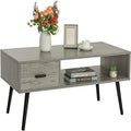 Table basse, style Mid-Century, 1 tiroir, étagère ouverte, gris classique / noir et marron rustique / beige / marron rustique, utilisation 4 personnes