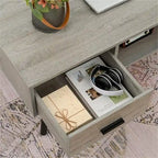 Table basse, style Mid-Century, 1 tiroir, étagère ouverte, gris classique / noir et marron rustique / beige / marron rustique, utilisation 4 personnes