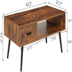 Table basse, style Mid-Century, 1 tiroir, étagère ouverte, gris classique / noir et marron rustique / beige / marron rustique, utilisation 4 personnes