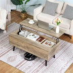 Table basse, style Mid-Century, 1 tiroir, étagère ouverte, gris classique / noir et marron rustique / beige / marron rustique, utilisation 4 personnes