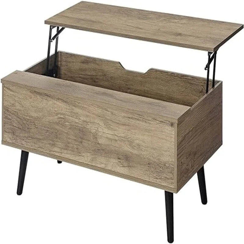 Table basse, style Mid-Century, 1 tiroir, étagère ouverte, gris classique / noir et marron rustique / beige / marron rustique, utilisation 4 personnes
