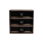 Organiseur de bureau 3 tiroirs, bois, rangement pour lettres et documents, blanc délavé/bois foncé, usage individuel