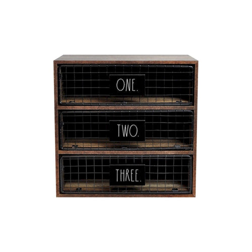 Organiseur de bureau 3 tiroirs, bois, rangement pour lettres et documents, blanc délavé/bois foncé, usage individuel