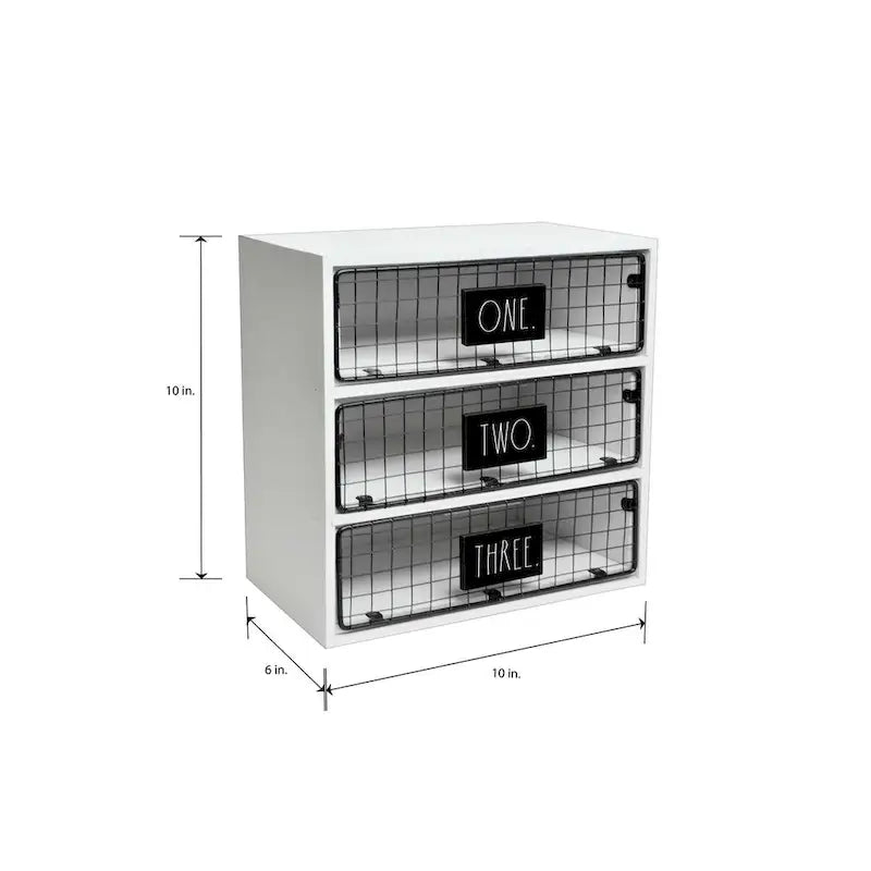 Organiseur de bureau 3 tiroirs, bois, rangement pour lettres et documents, blanc délavé/bois foncé, usage individuel