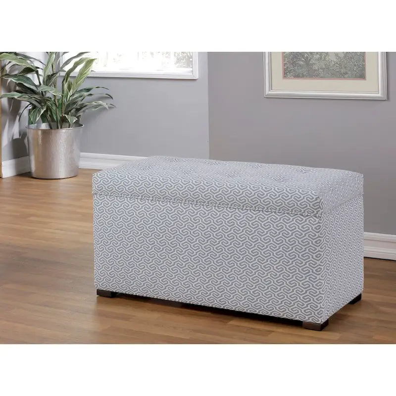 Banc de rangement, capitonné, tissu jacquard, charnière hydraulique, pieds carrés expresso, bleu clair / noir / crème, 1 place