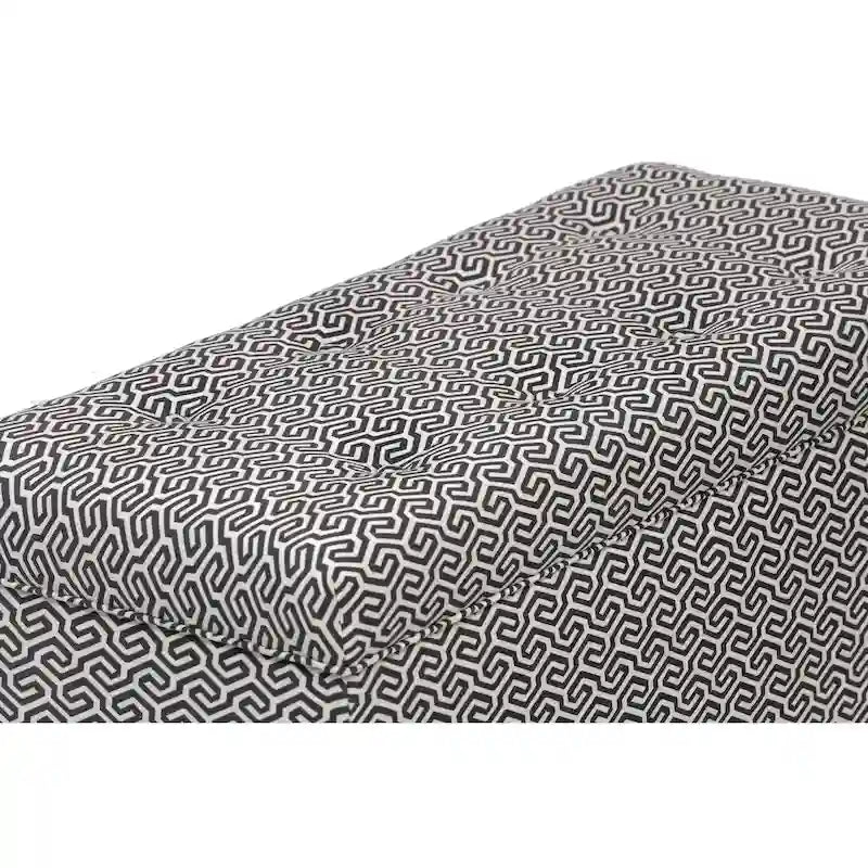 Banc de rangement, capitonné, tissu jacquard, charnière hydraulique, pieds carrés expresso, bleu clair / noir / crème, 1 place