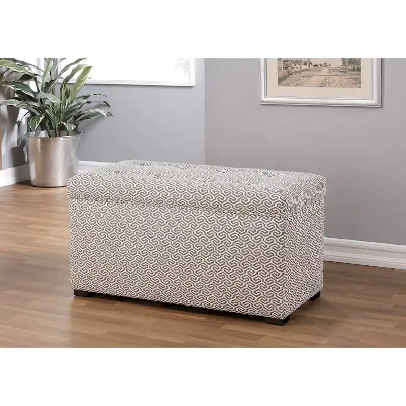 Banc de rangement, capitonné, tissu jacquard, charnière hydraulique, pieds carrés expresso, bleu clair / noir / crème, 1 place
