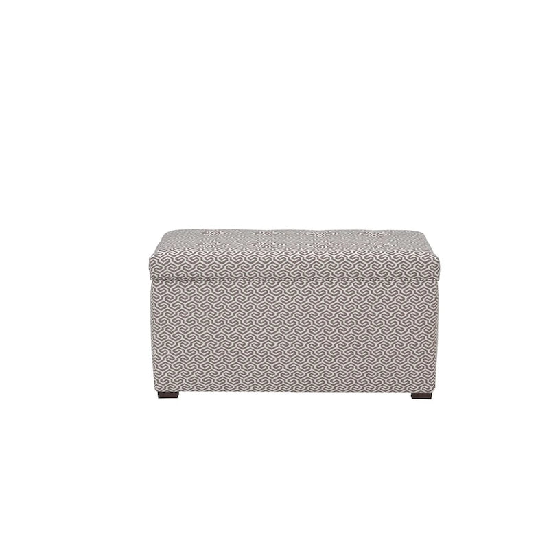 Banc de rangement, capitonné, tissu jacquard, charnière hydraulique, pieds carrés expresso, bleu clair / noir / crème, 1 place