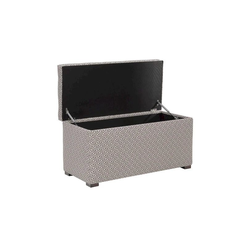 Banc de rangement, capitonné, tissu jacquard, charnière hydraulique, pieds carrés expresso, bleu clair / noir / crème, 1 place