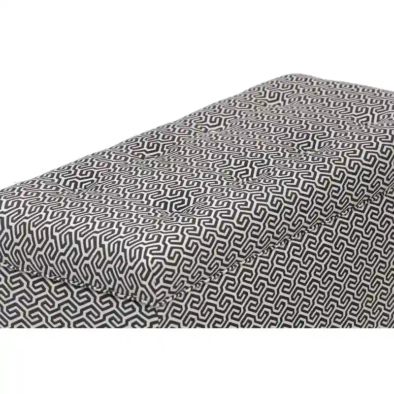 Banc de rangement, capitonné, tissu jacquard, charnière hydraulique, pieds carrés expresso, bleu clair / noir / crème, 1 place
