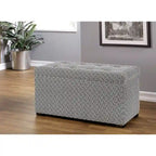 Banc de rangement, capitonné, tissu jacquard, charnière hydraulique, pieds carrés expresso, bleu clair / noir / crème, 1 place