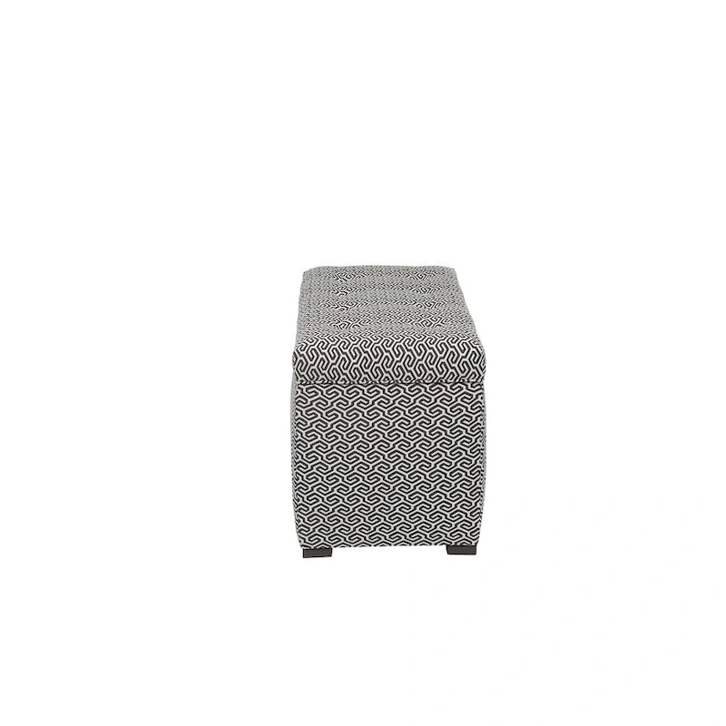 Banc de rangement, capitonné, tissu jacquard, charnière hydraulique, pieds carrés expresso, bleu clair / noir / crème, 1 place