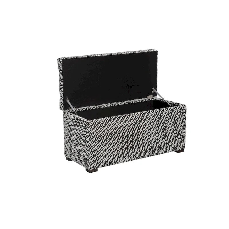 Banc de rangement, capitonné, tissu jacquard, charnière hydraulique, pieds carrés expresso, bleu clair / noir / crème, 1 place