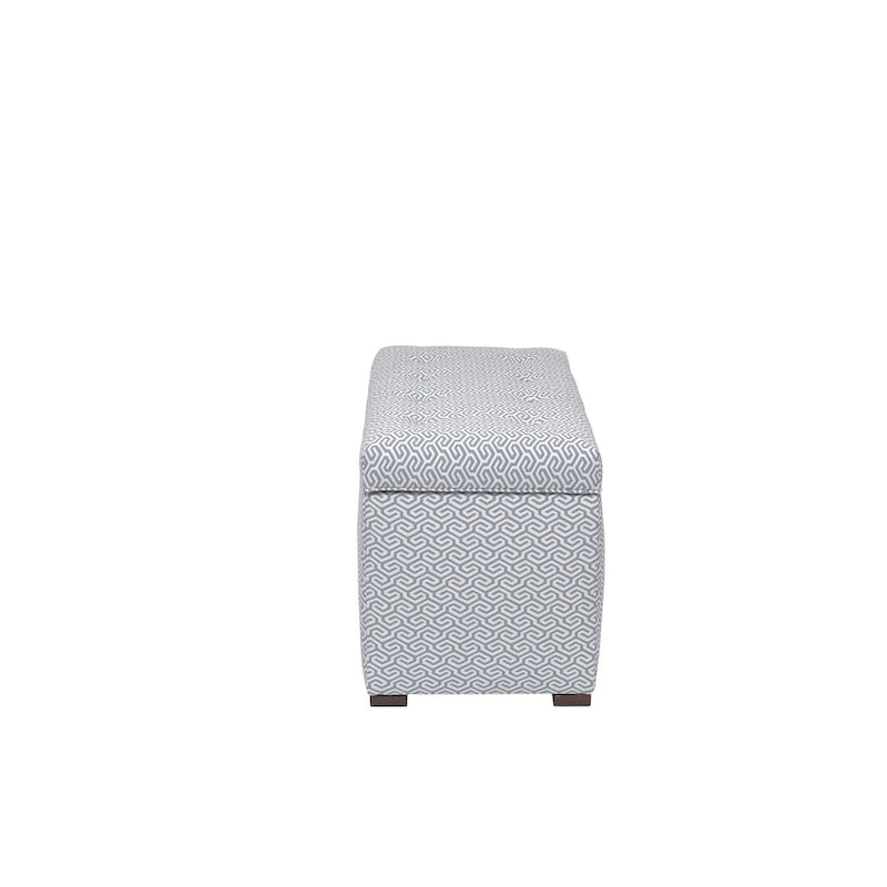 Banc de rangement, capitonné, tissu jacquard, charnière hydraulique, pieds carrés expresso, bleu clair / noir / crème, 1 place