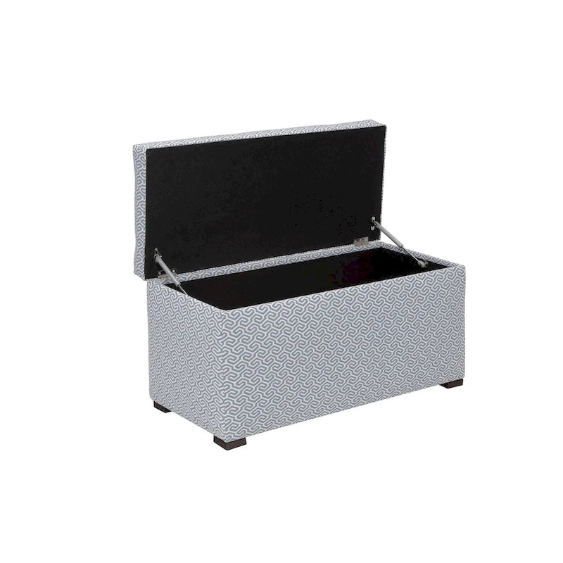 Banc de rangement, capitonné, tissu jacquard, charnière hydraulique, pieds carrés expresso, bleu clair / noir / crème, 1 place