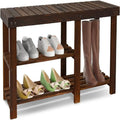 Banc à chaussures 3 niveaux en bambou, siège d'entrée, 4 pieds en bois, style vintage, marron/naturel/blanc/noir, pour 1 personne