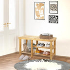 Banc à chaussures 3 niveaux en bambou, siège d'entrée, 4 pieds en bois, style vintage, marron/naturel/blanc/noir, pour 1 personne