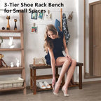 Banc à chaussures 3 niveaux en bambou, siège d'entrée, 4 pieds en bois, style vintage, marron/naturel/blanc/noir, pour 1 personne