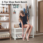 Banc à chaussures 3 niveaux en bambou, siège d'entrée, 4 pieds en bois, style vintage, marron/naturel/blanc/noir, pour 1 personne