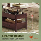 Table basse relevable, compartiments de rangement cachés, plateau en MDF imitation bois, expresso, pour 1 personne
