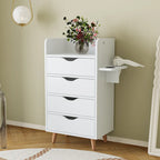 Meuble de rangement de salon à 4 niveaux, 4 tiroirs, 2 supports de sèche-cheveux, rose/blanc, pour 1 personne
