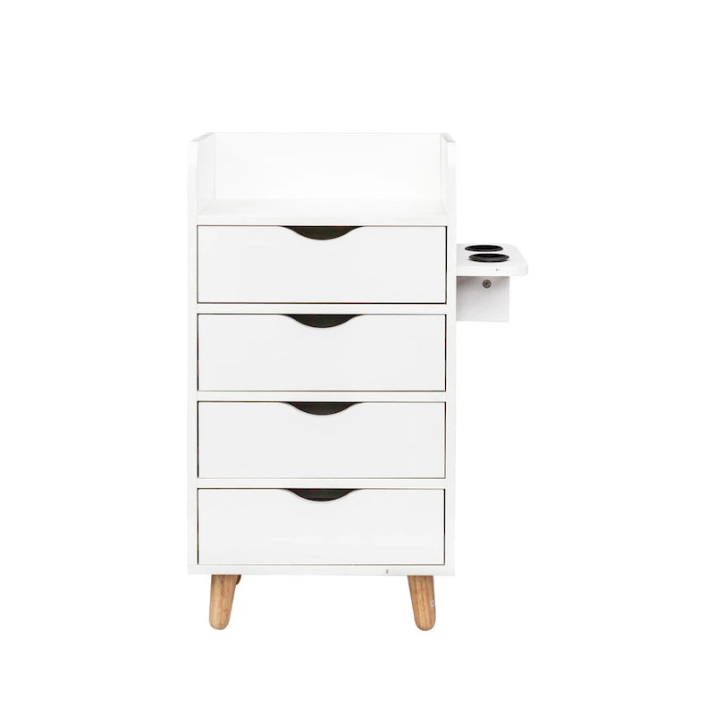 Meuble de rangement de salon à 4 niveaux, 4 tiroirs, 2 supports de sèche-cheveux, rose/blanc, pour 1 personne