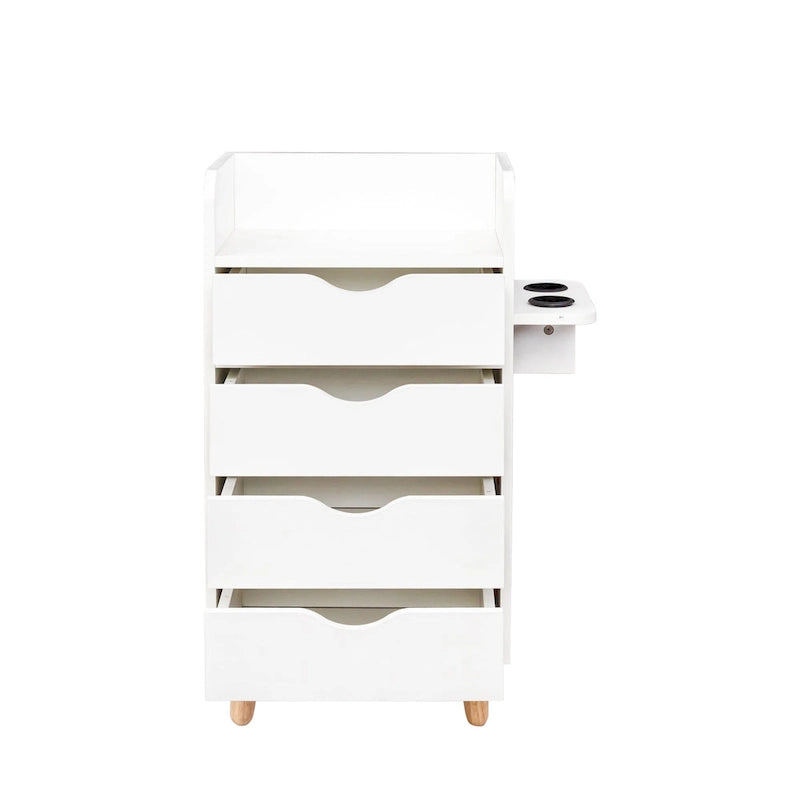 Meuble de rangement de salon à 4 niveaux, 4 tiroirs, 2 supports de sèche-cheveux, rose/blanc, pour 1 personne