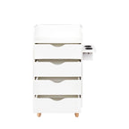Meuble de rangement de salon à 4 niveaux, 4 tiroirs, 2 supports de sèche-cheveux, rose/blanc, pour 1 personne