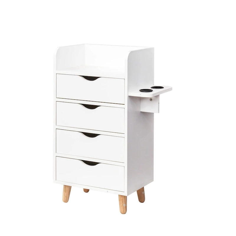 Meuble de rangement de salon à 4 niveaux, 4 tiroirs, 2 supports de sèche-cheveux, rose/blanc, pour 1 personne