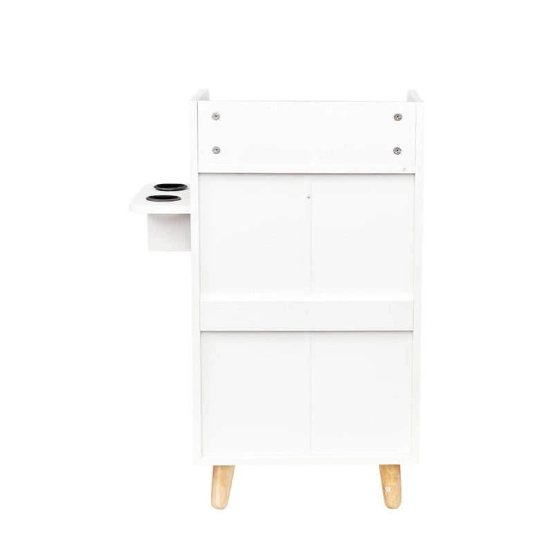 Meuble de rangement de salon à 4 niveaux, 4 tiroirs, 2 supports de sèche-cheveux, rose/blanc, pour 1 personne