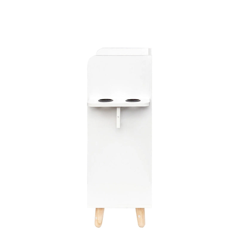 Meuble de rangement de salon à 4 niveaux, 4 tiroirs, 2 supports de sèche-cheveux, rose/blanc, pour 1 personne