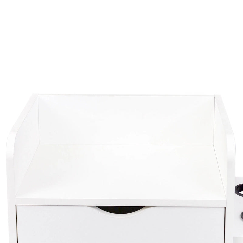 Meuble de rangement de salon à 4 niveaux, 4 tiroirs, 2 supports de sèche-cheveux, rose/blanc, pour 1 personne