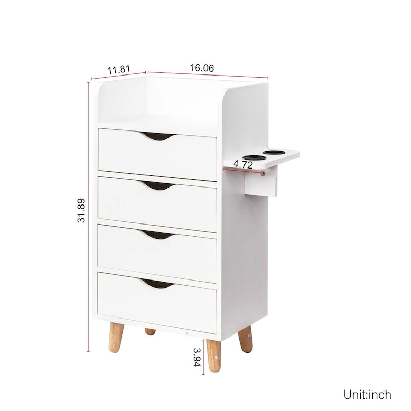 Meuble de rangement de salon à 4 niveaux, 4 tiroirs, 2 supports de sèche-cheveux, rose/blanc, pour 1 personne
