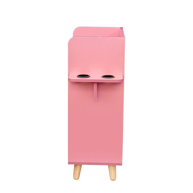 Meuble de rangement de salon à 4 niveaux, 4 tiroirs, 2 supports de sèche-cheveux, rose/blanc, pour 1 personne