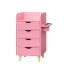 Meuble de rangement de salon à 4 niveaux, 4 tiroirs, 2 supports de sèche-cheveux, rose/blanc, pour 1 personne