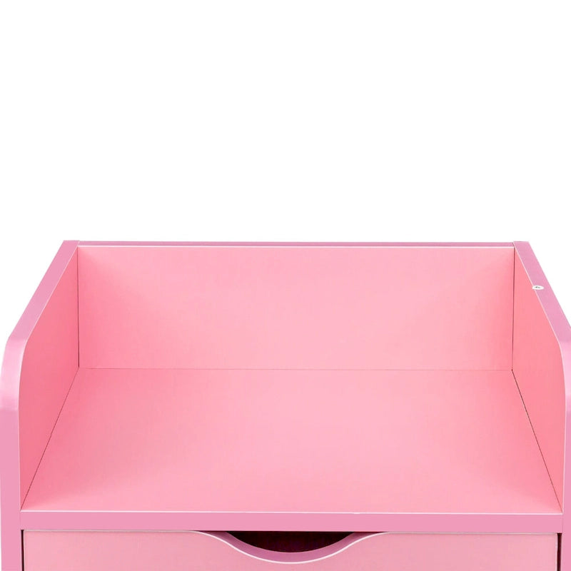Meuble de rangement de salon à 4 niveaux, 4 tiroirs, 2 supports de sèche-cheveux, rose/blanc, pour 1 personne