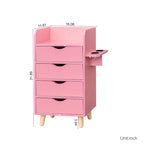 Meuble de rangement de salon à 4 niveaux, 4 tiroirs, 2 supports de sèche-cheveux, rose/blanc, pour 1 personne