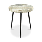 Table d'appoint carrée, plateau en marbre, piètement en fer thermolaqué, marron, pour 1 personne